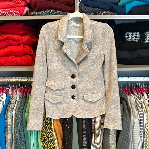 Hazel gray/black/white print 3 pocket 3 button closure sweater blazer size S - Picture 1 of 3